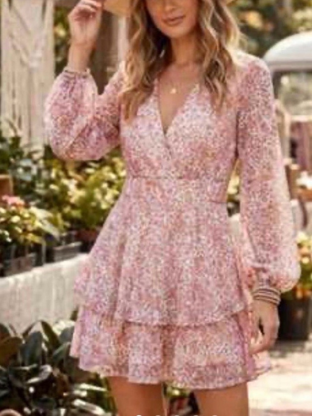 Japna pink and orange floral tiered mini dress XL